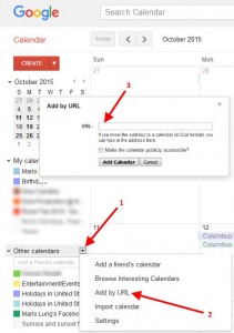 Screenshot of Google Calendar - Add by URL